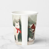 Turkse Angora Kat in Sneeuw Kerstmis Papieren Bekers (Rechts)