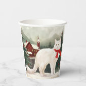 Turkse Angora Kat in Sneeuw Kerstmis Papieren Bekers (Voorkant)