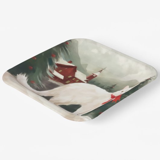 Turkse Angora Kat in Sneeuw Kerstmis Papieren Bordje (Gebogen)