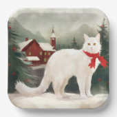 Turkse Angora Kat in Sneeuw Kerstmis Papieren Bordje (Voorkant)