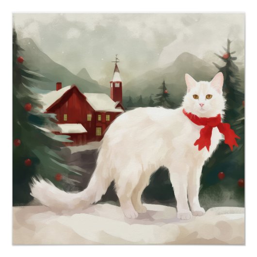 Turkse Angora Kat in Sneeuw Kerstmis Perfect Poster (Voorkant)