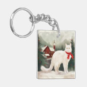 Turkse Angora Kat in Sneeuw Kerstmis Sleutelhanger (Voorkant Links)