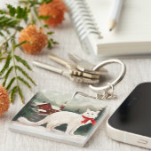 Turkse Angora Kat in Sneeuw Kerstmis Sleutelhanger (Voorkant Rechts)