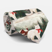 Turkse Angora Kat in Sneeuw Kerstmis Stropdas (Opgerold)