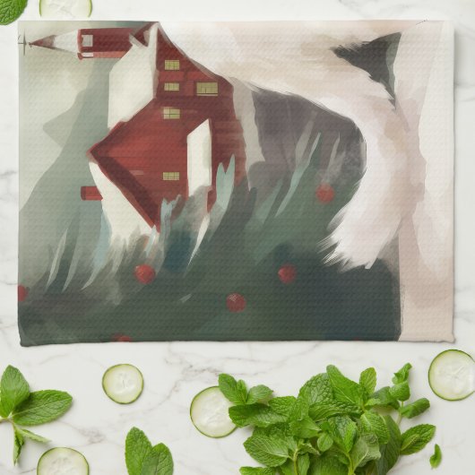 Turkse Angora Kat in Sneeuw Kerstmis Theedoek (Gevouwen)