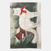 Turkse Angora Kat in Sneeuw Kerstmis Theedoek (Verticaal)