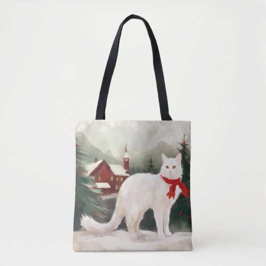 Turkse Angora Kat in Sneeuw Kerstmis Tote Bag (Voorkant)