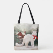 Turkse Angora Kat in Sneeuw Kerstmis Tote Bag (Achterkant)