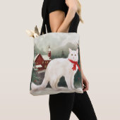 Turkse Angora Kat in Sneeuw Kerstmis Tote Bag (Dichtbij)