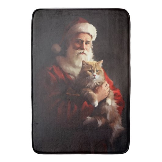 Turkse Angora Kat Kerstman Feestelijke Kerstmis Badmat (Voorkant Verticaal)