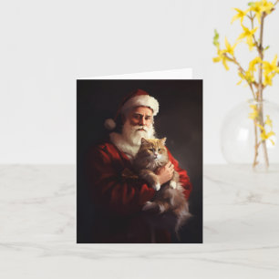 Turkse Angora Kat Kerstman Feestelijke Kerstmis Kaart