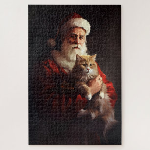 Turkse Angora Kat Kerstman Feestelijke Kerstmis Legpuzzel