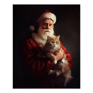 Turkse Angora Kat Kerstman Feestelijke Kerstmis Perfect Poster