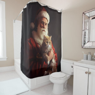 Turkse Angora Kat Kerstman Festive Kerstmis  Douchegordijn