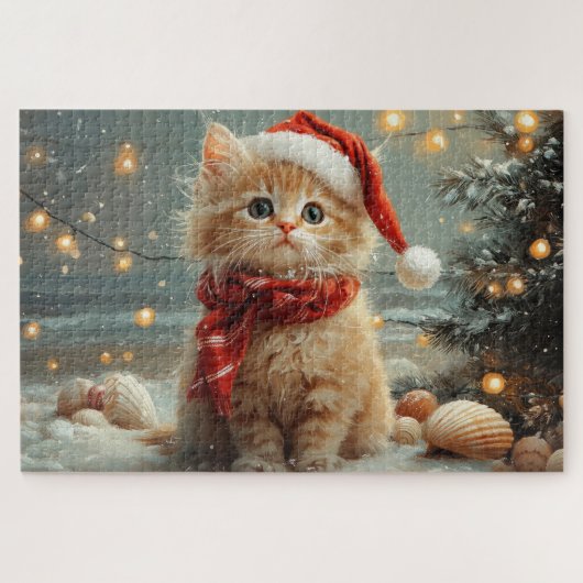 Turkse Angora Kat Kerstmis Vintage Strand Legpuzzel (Horizontaal)