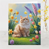 Turkse Angora Kat Lente Bloemen Schilderij Kaart (Gele Bloem)