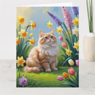 Turkse Angora Kat Lentebloemen Schilderij Kaart
