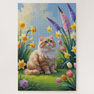 Turkse Angora Kat Lentebloemen Schilderij Legpuzzel