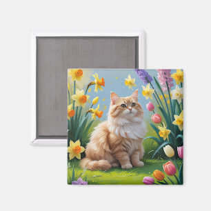 Turkse Angora Kat Lentebloemen Schilderij Magneet