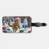 Turkse Angora Kat Lopen in Sneeuw Kerstmuts Bagagelabel (Achterkant horizontaal)