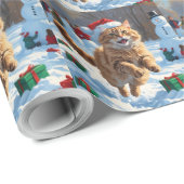 Turkse Angora Kat Lopen in Sneeuw Kerstmuts Cadeaupapier (Rol Hoek)