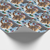 Turkse Angora Kat Lopen in Sneeuw Kerstmuts Cadeaupapier (Hoek)
