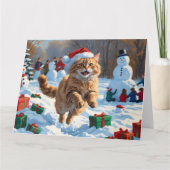 Turkse Angora Kat Lopen in Sneeuw Kerstmuts Kaart (Voorkant)