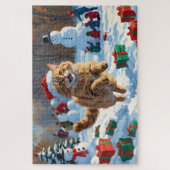 Turkse Angora Kat Lopen in Sneeuw Kerstmuts Legpuzzel (Verticaal)