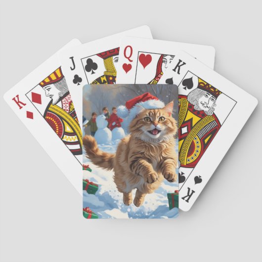 Turkse Angora Kat Lopen in Sneeuw Kerstmuts Pokerkaarten (Achterkant)