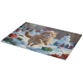 Turkse Angora Kat Lopen in Sneeuw Kerstmuts Snijplank (Hoek)
