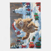 Turkse Angora Kat Lopen in Sneeuw Kerstmuts Theedoek (Verticaal)
