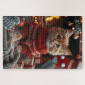 Turkse Angora Kat Met Kerstcadeaus Haard Legpuzzel (Horizontaal)