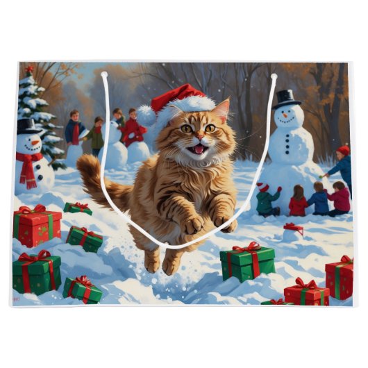 Turkse Angora-kat rent in Pet met sneeuwkerst Groot Cadeauzakje (Voorkant)