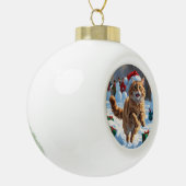 Turkse Angora-kat rent in Pet met sneeuwkerst Keramische Bal Ornament (Links)