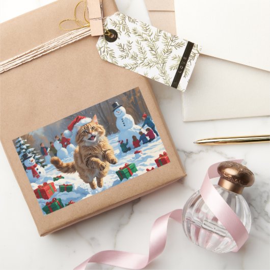 Turkse Angora-kat rent in Pet met sneeuwkerst Rechthoekige Sticker (Geschenken)