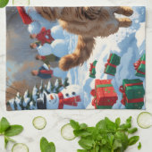 Turkse Angora-kat rent in Pet met sneeuwkerst Theedoek (Gevouwen)