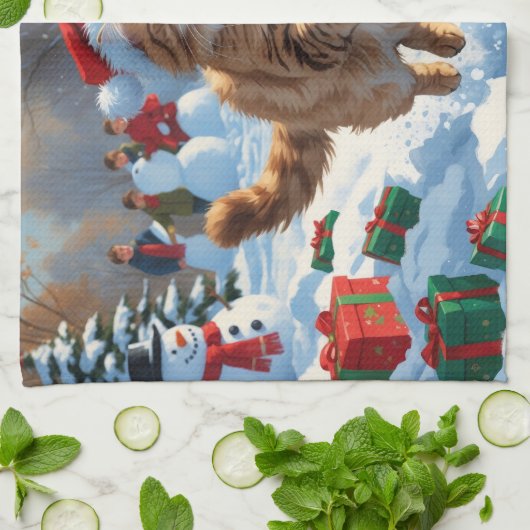 Turkse Angora-kat rent in Pet met sneeuwkerst Theedoek (Gevouwen)