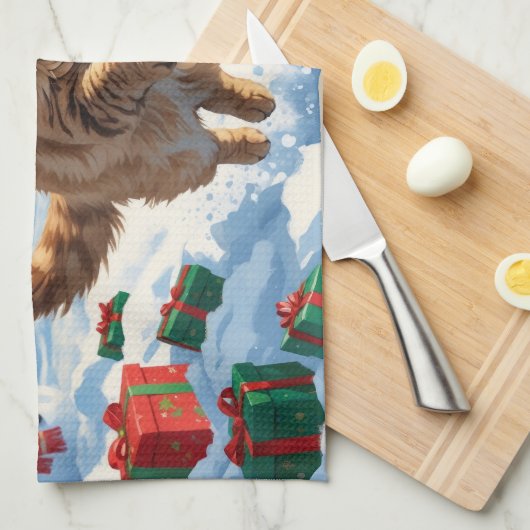 Turkse Angora-kat rent in Pet met sneeuwkerst Theedoek (Quarter Fold)