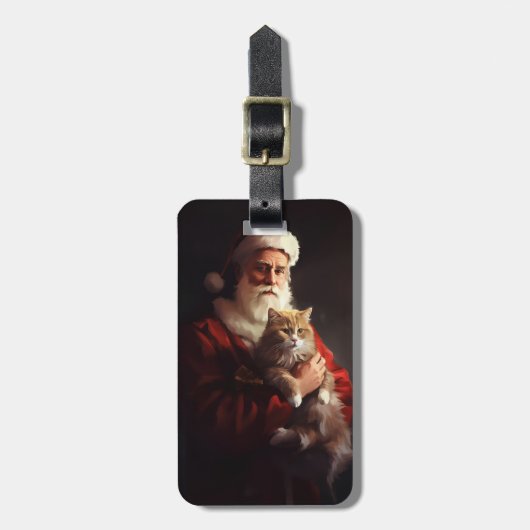 Turkse Angora Kat Sinterklaas Feestelijke Kerstmis Bagagelabel (Voorkant verticaal)