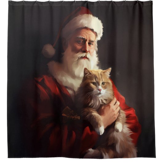 Turkse Angora Kat Sinterklaas Feestelijke Kerstmis Douchegordijn (Voorkant)