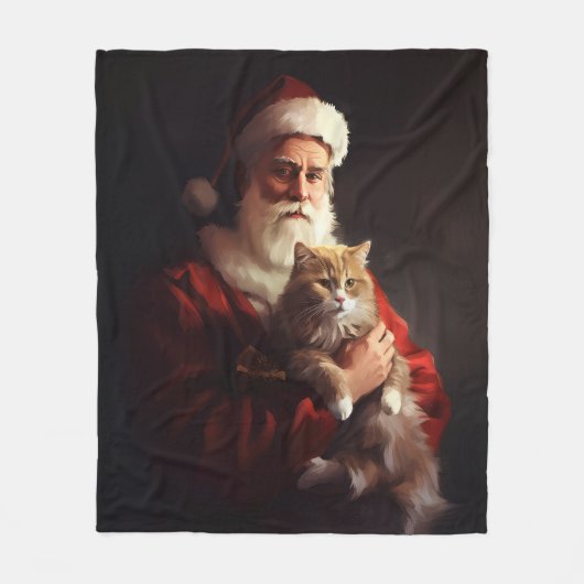 Turkse Angora Kat Sinterklaas Feestelijke Kerstmis Fleece Deken (Voorkant)