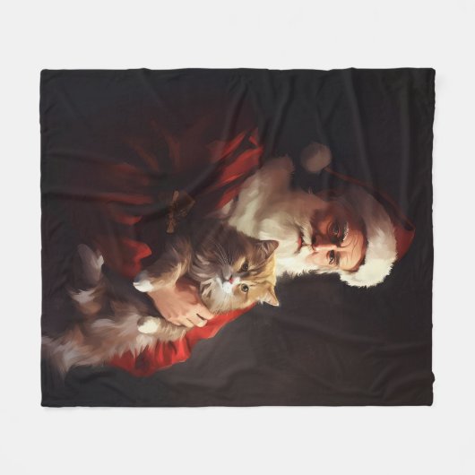 Turkse Angora Kat Sinterklaas Feestelijke Kerstmis Fleece Deken (Voorkant (Horizontaal))