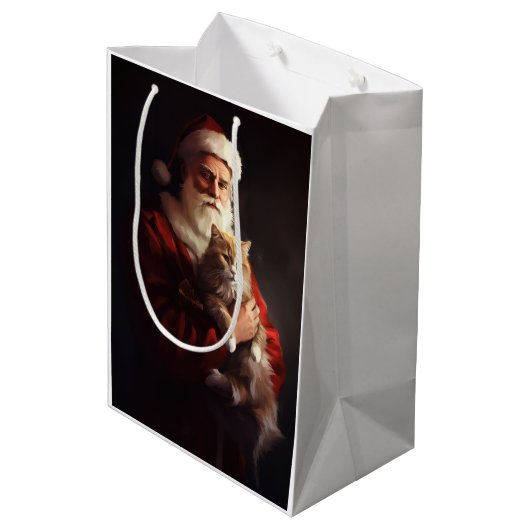 Turkse Angora Kat Sinterklaas Feestelijke Kerstmis Medium Cadeauzakje (Achterkant Gekanteld)