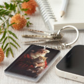 Turkse Angora Kat Sinterklaas Feestelijke Kerstmis Sleutelhanger (Voorkant Rechts)