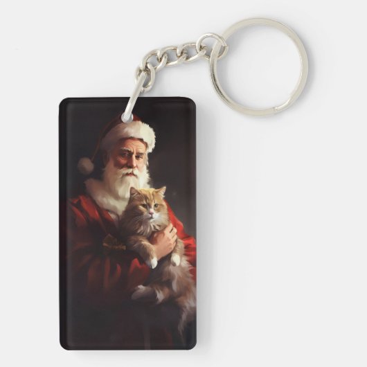 Turkse Angora Kat Sinterklaas Feestelijke Kerstmis Sleutelhanger (achterkant)