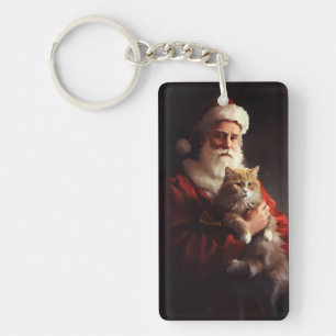 Turkse Angora Kat Sinterklaas Feestelijke Kerstmis Sleutelhanger