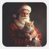 Turkse Angora Kat Sinterklaas Feestelijke Kerstmis Vierkante Sticker (Voorkant)