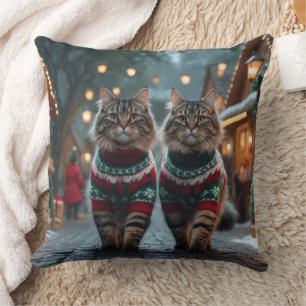 Turkse Angora Katten Kerst Sneeuw Vakantie Kussen