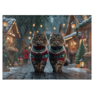Turkse Angora Katten Kerst Sneeuw Vakantie Snijplank