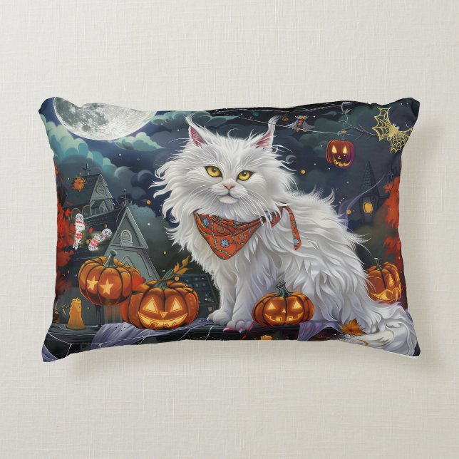 Turkse angorakat Halloween griezelig Accent Kussen (Voorkant)